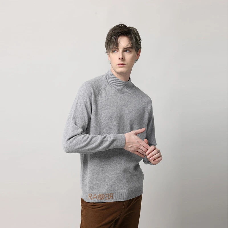 RARE威雅秋男士秋冬新款浅灰纯色提花时尚舒适百搭针织羊绒毛衫