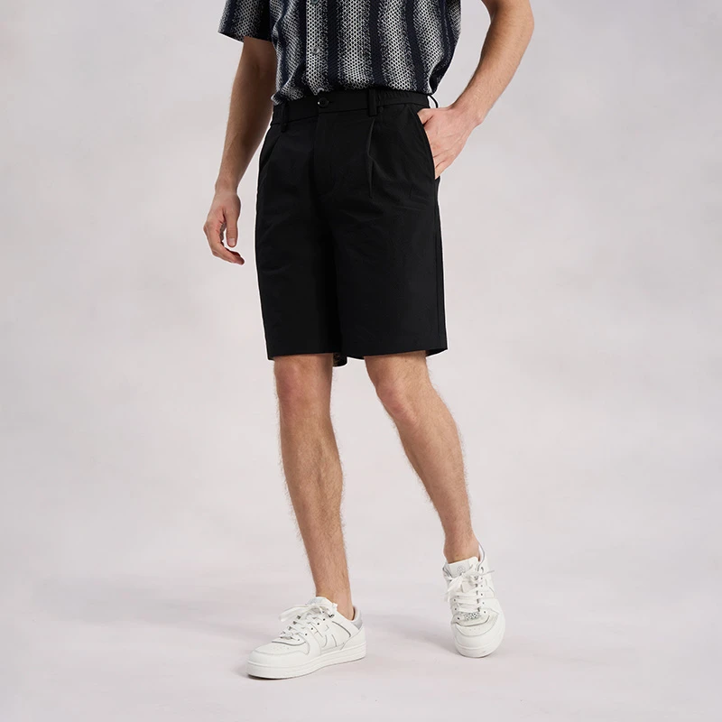 RARE威雅男装夏季新款泡泡纱黑色休闲柔软透气休闲五分裤