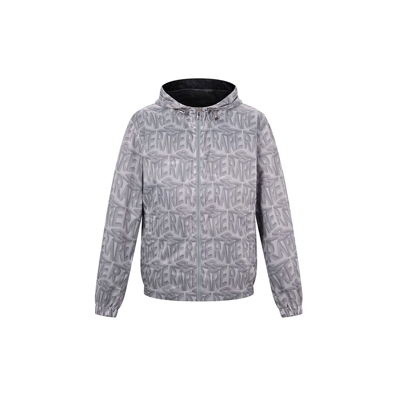 RARE威雅男装春季灰色logo黑蓝飞狮双面可穿连帽夹克外套