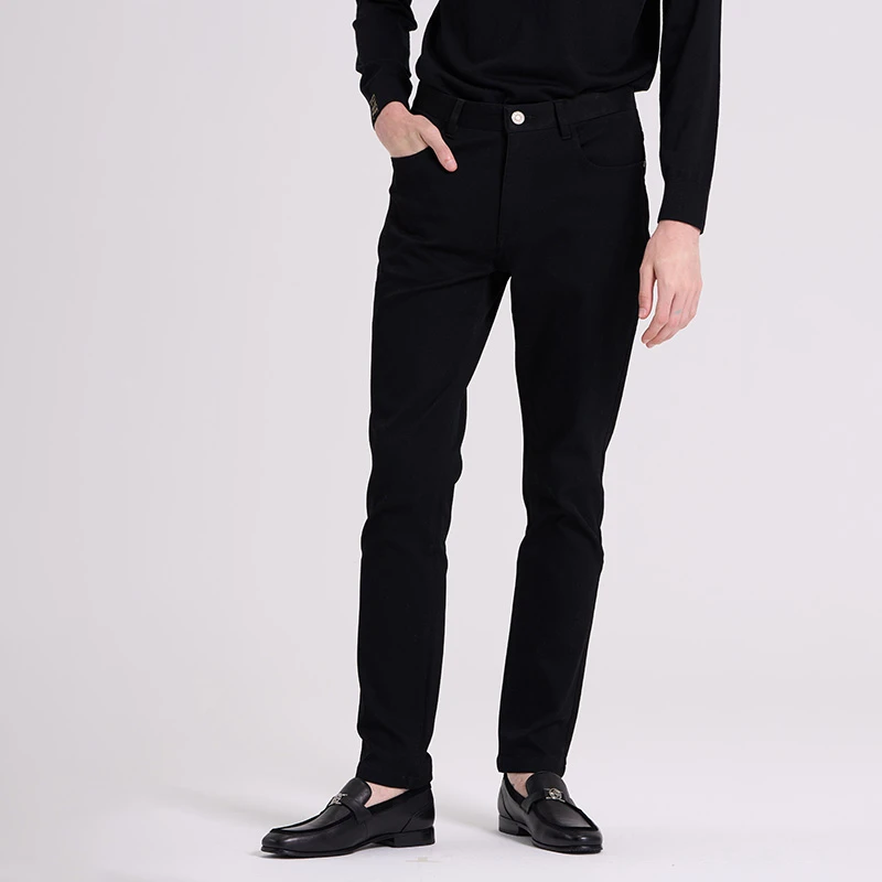 RARE威雅男裤春季新款黑色满版提花修身时尚百搭款长裤