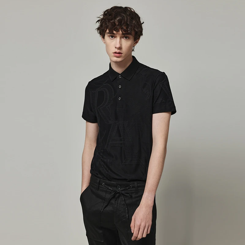 RARE威雅男装夏季新款舒适版黑色提花翻领短袖Polo衫