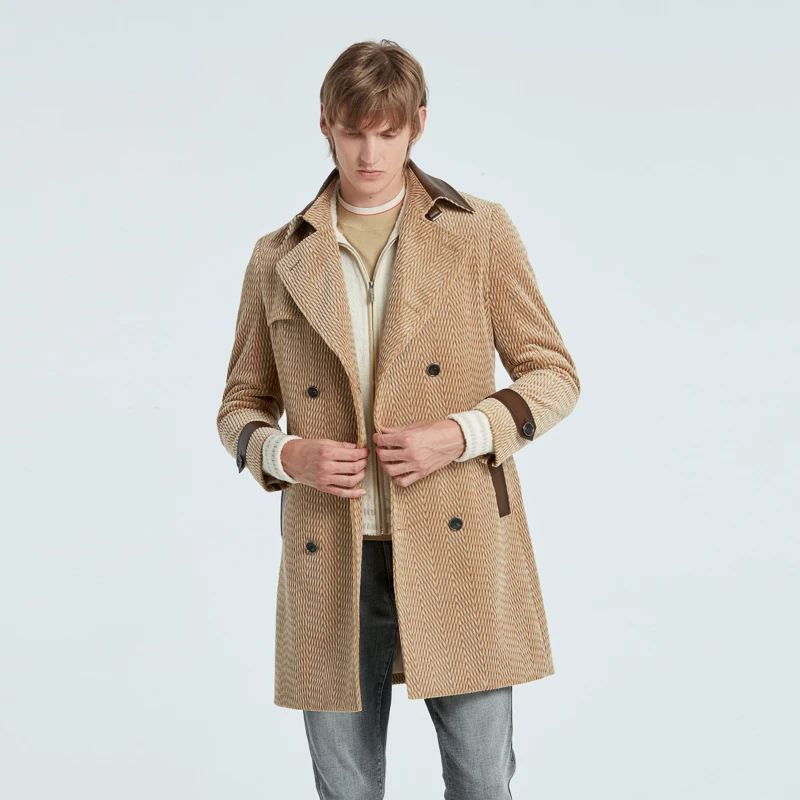 RARE威雅男装秋冬新款潮流卡其色风衣款长款男士大衣