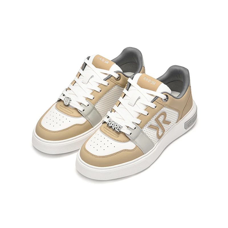 【威尼斯秀款】RARE威雅男鞋秋冬白色拼卡其牛皮革厚底休闲板鞋