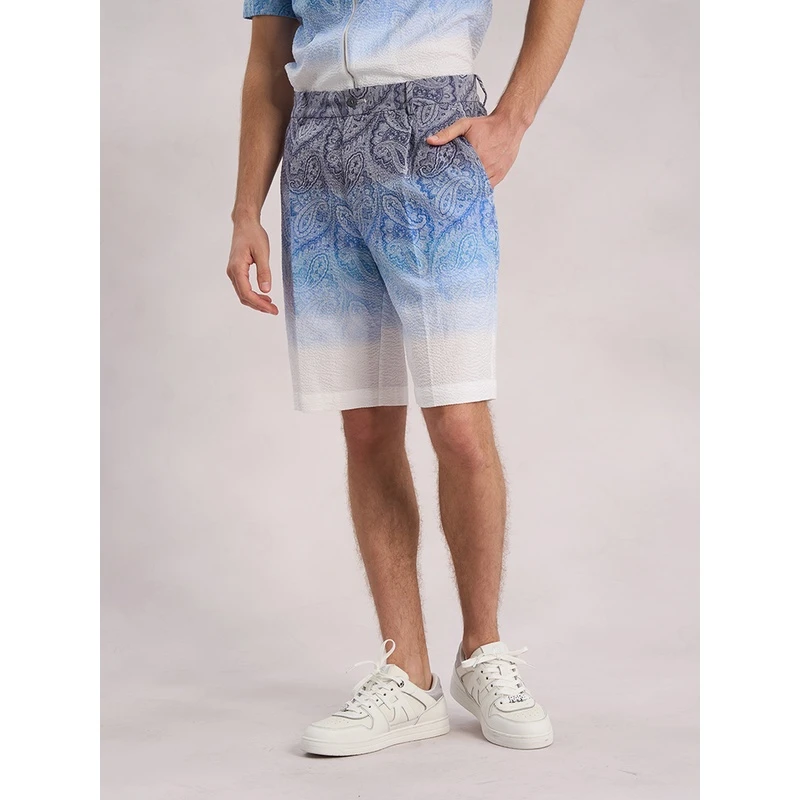 RARE威雅男裤春夏卷草提花渐变时尚舒适休闲单褶短裤