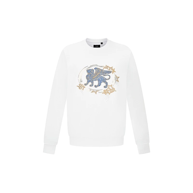 RARE威雅男装新款白色飞狮Logo圆领时尚印花长袖卫衣
