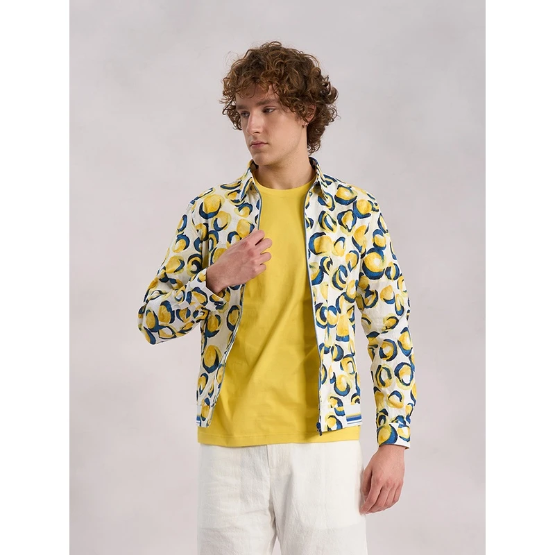 RARE威雅男装春夏柠檬主题系列时尚印花夹克外套型长袖衬衫