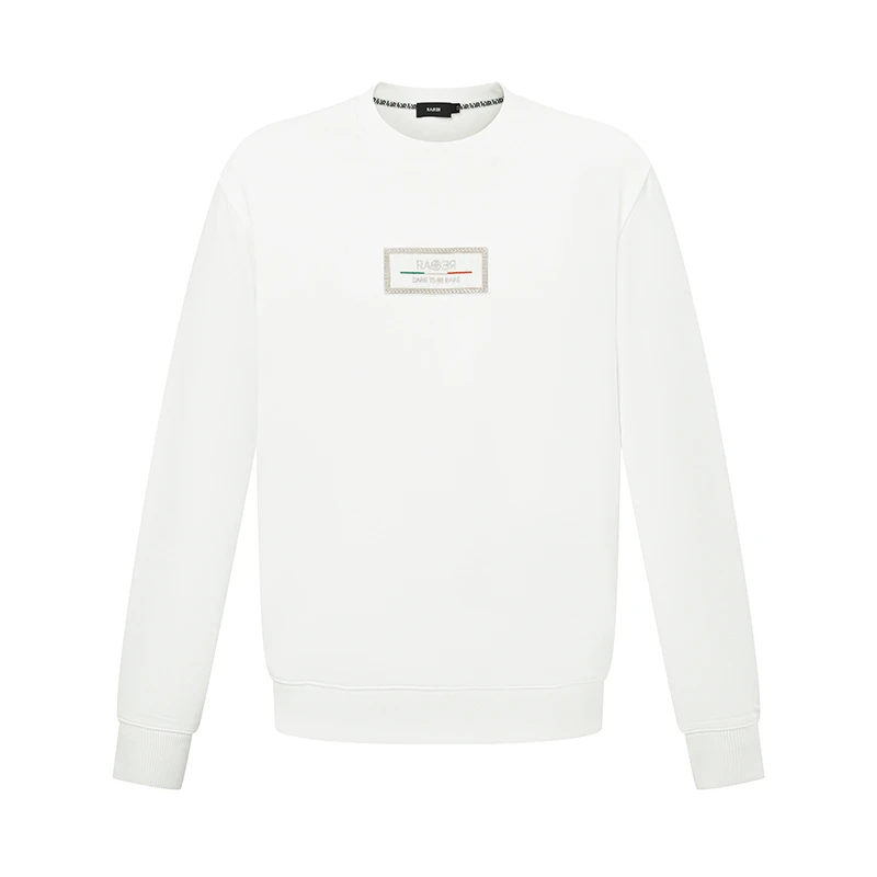 RARE威雅男装秋冬前胸方形刺绣工艺款黑白两色休闲圆领卫衣