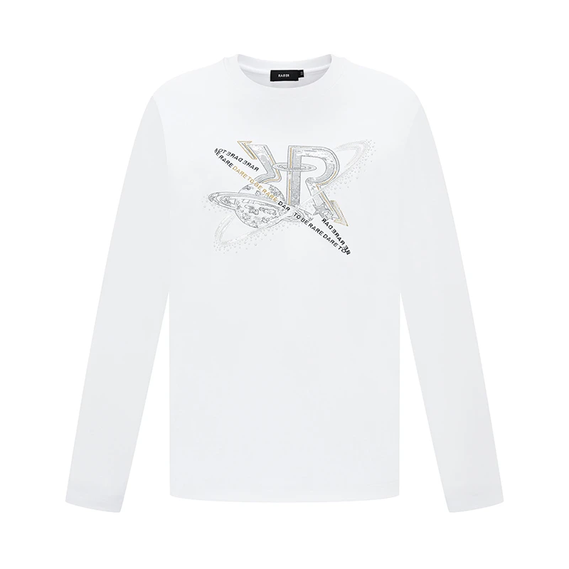 RARE威雅男装定制款工艺星球双R绣花烫钻白黑两色长袖T恤