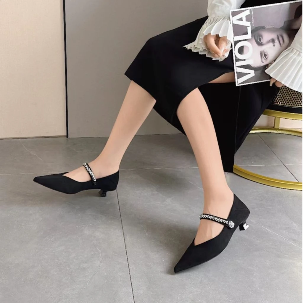 高蒂春季新款低跟时装玛丽珍尖头单鞋皮鞋244509Q608