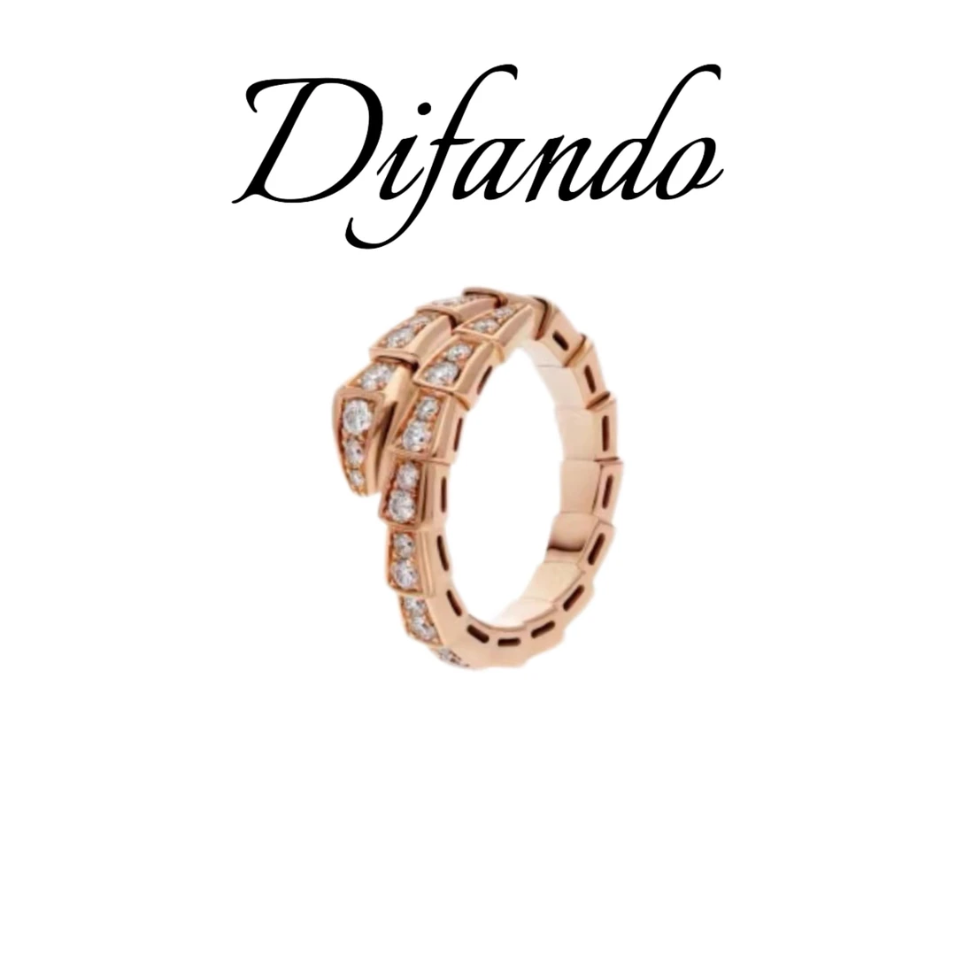 铜合金合成锆石戒指 DIFANDO轻奢精致满钻蛇形开口女士戒指