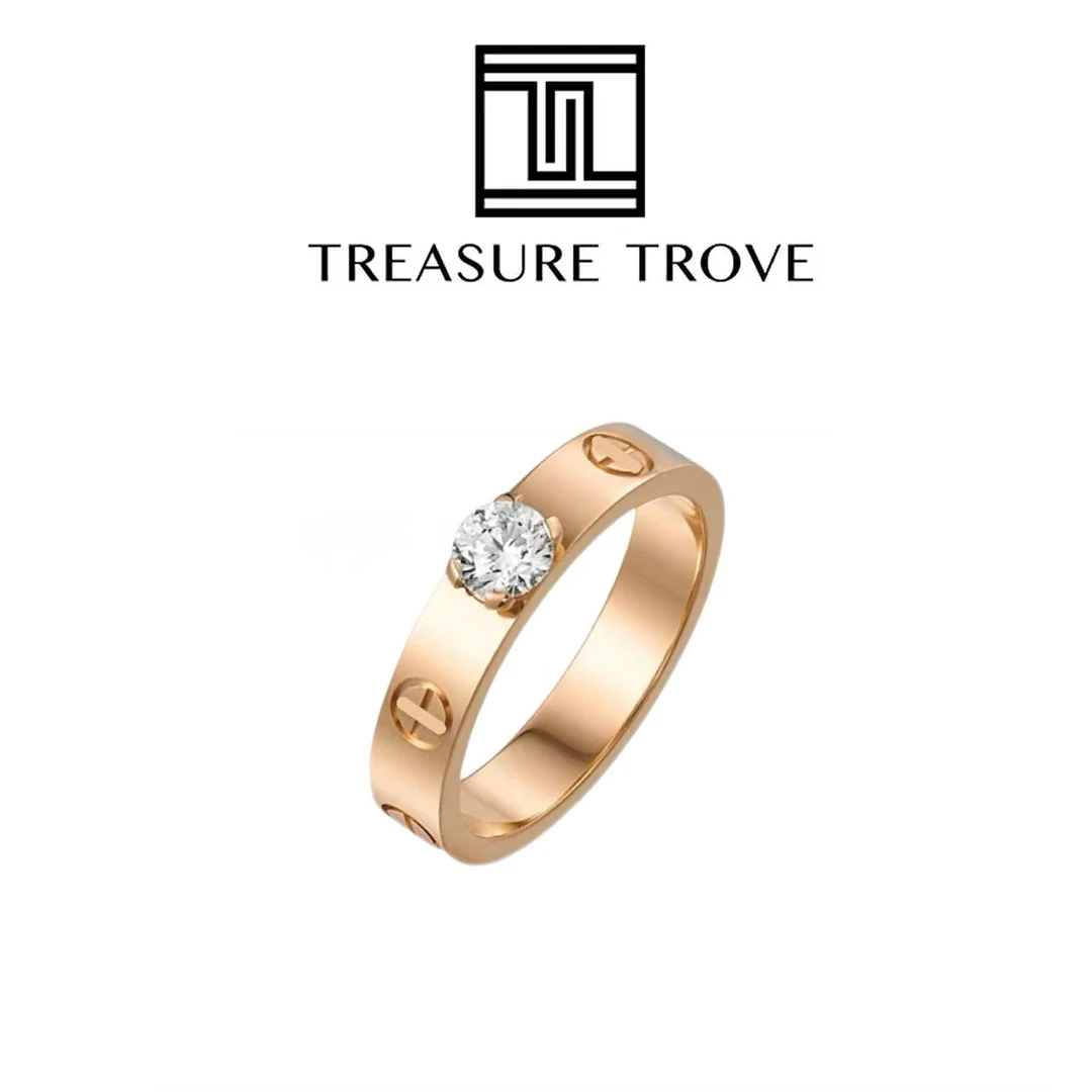 铜合金合成锆石戒指 TREASURE TROVE螺丝LOVE宽版一钻戒指