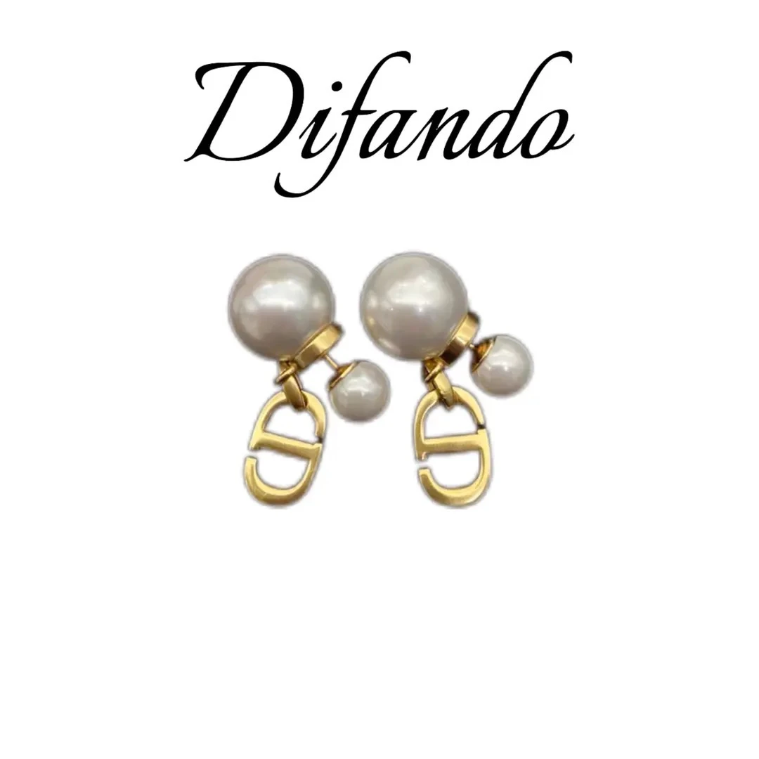 铜合金仿珍珠耳饰 DIFANDO法式时尚轻奢白色珠珠吊坠耳钉E013
