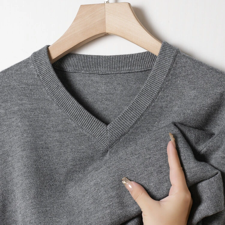 100%纯山羊绒冬季加厚保暖V领男士高档长袖纯色针织毛衣打底衫男