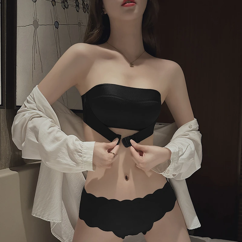 维多利亚无肩带内衣女小胸聚拢防滑无痕美背文胸裹抹胸隐形防走光