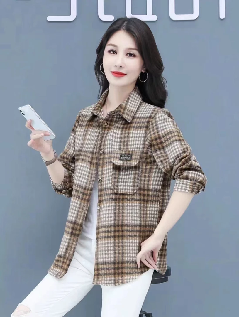 格子衬衫长袖洋气休闲百搭春秋外穿显瘦时尚宽松气质女士上衣爆款