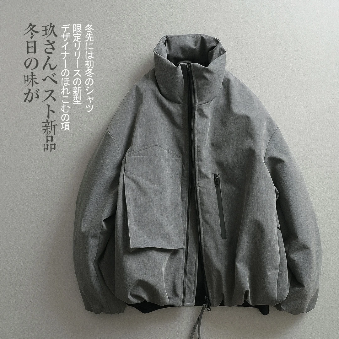 【见川】冬季韩系极简 cleanfit梭织布面TR廓形立领短款羽绒服 男