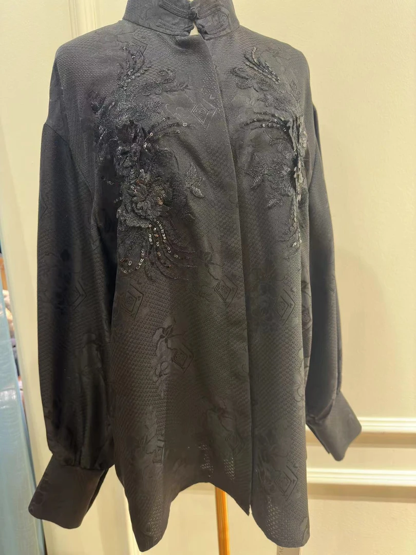 【张羽推荐】设计师品牌JADE玉琼24国风真丝香云花萝盘花刺绣衬衫