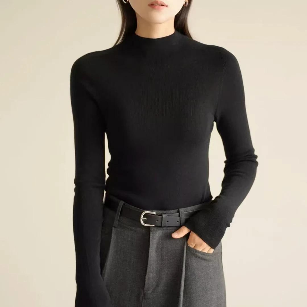 【张羽推荐】2024无缝一体半高领针织打底衫