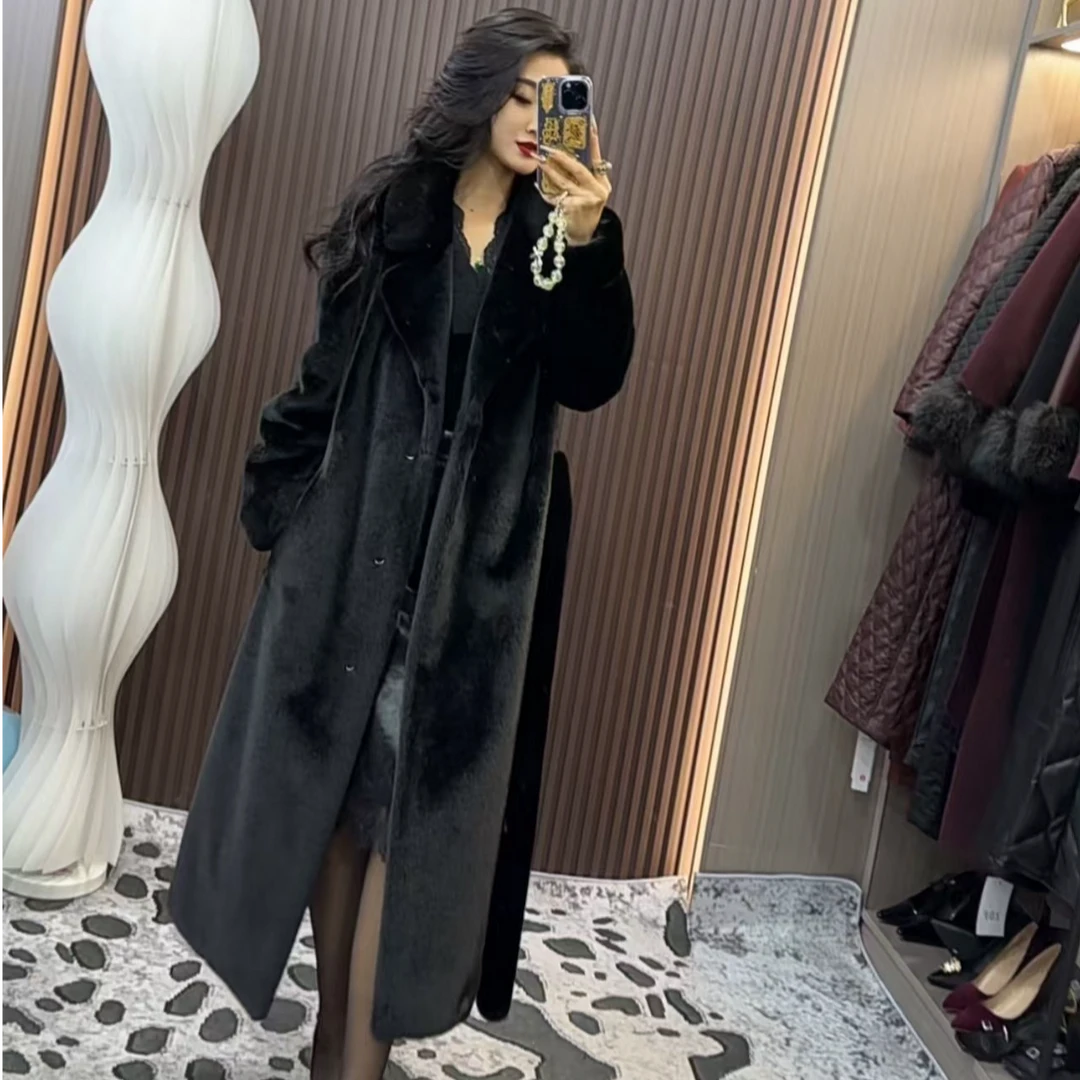 师小姐定制-欧貂环保毛冬季新款加厚皮毛一体中长款水貂绒大衣110