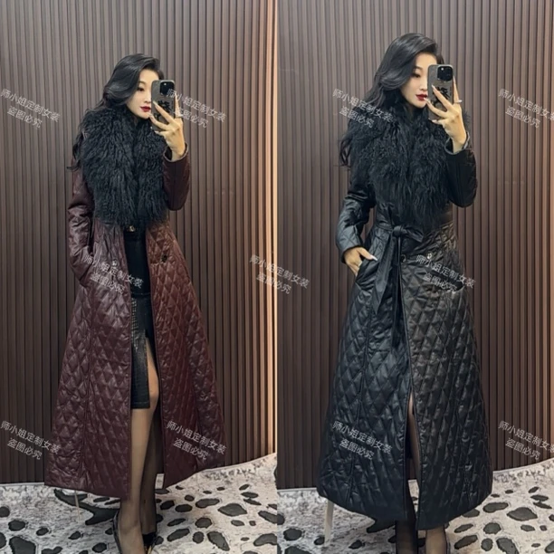 断码特价清~冬季时尚加大毛领蛋白皮长款加棉外套8821