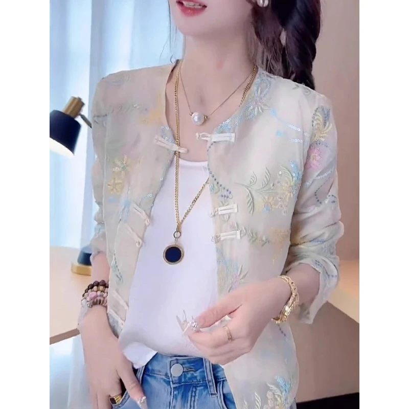新中式禅意国风外套女夏季薄款2025新款小个子漂亮超好看绣花上衣