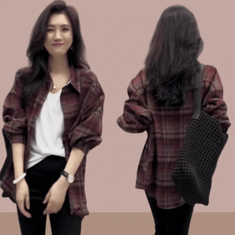 洋气休闲格子衬衫女2025春季新款洋气超好看修身显瘦减龄百搭外套