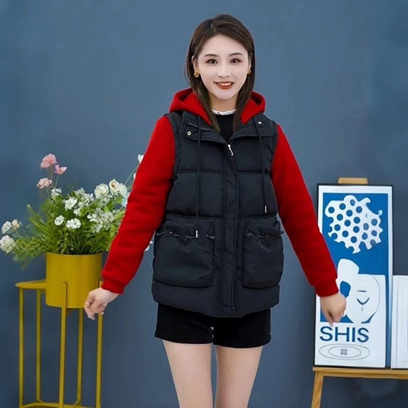 休闲百搭假两件加绒加厚棉服外套女士冬季2025新款洋气连帽棉衣潮