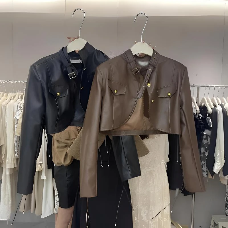皮衣夹克女2025春季新款时尚高级感洋气立领百搭机车短款西装上衣