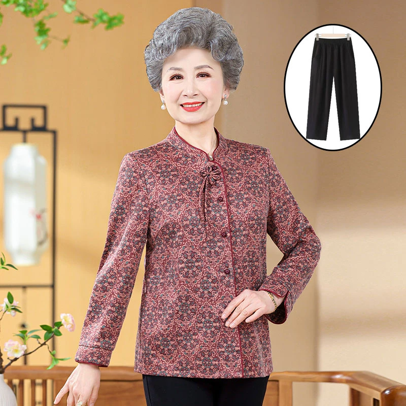 中老年人秋装女衬衣奶奶2024新款薄款外套国风妈妈上衣老太太衣服