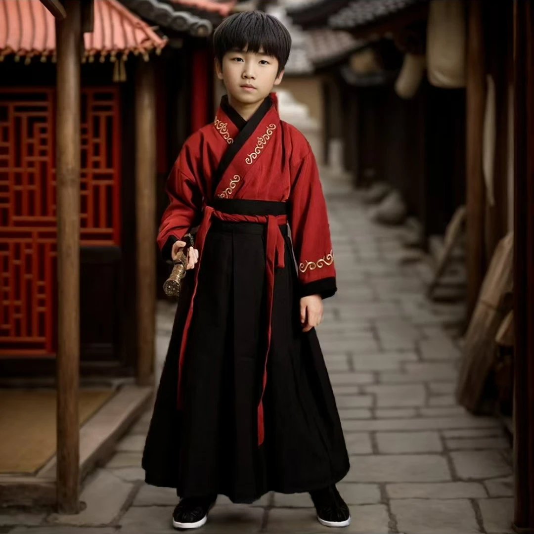 （锦衣卫）2024春秋汉服刺绣男女长袖魏晋战国袍儿童武侠客齐腰襦裙