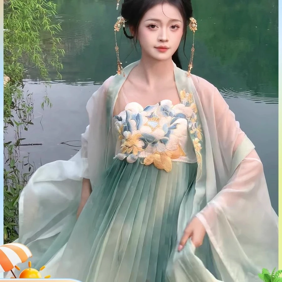 蝶恋花原创【四季春】唐制汉服女诃子裙大袖衫刺绣春夏款汉元素