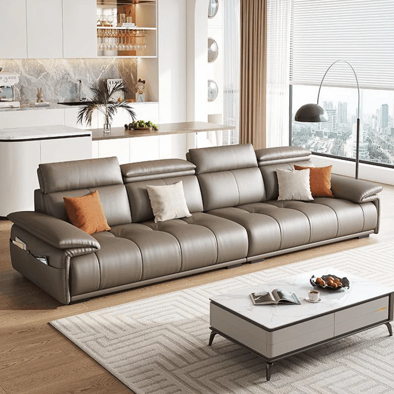 意式极简真皮沙发客厅家用简约三人直排皮艺沙发轻奢大小户型
