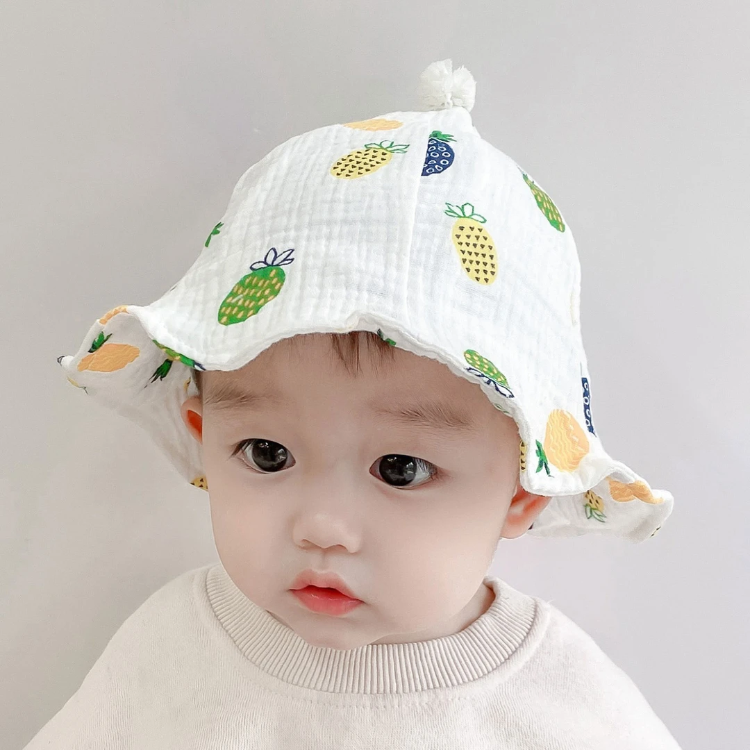 婴儿帽子春秋薄款3-12个月纱布男女宝宝婴幼儿防晒遮阳渔夫帽透气