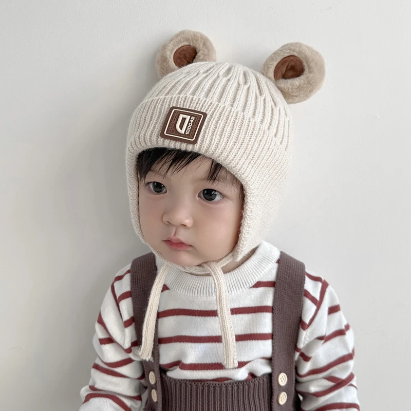 儿童帽子秋冬款毛线帽男宝宝加厚保暖婴儿护耳小孩男童女童可爱潮