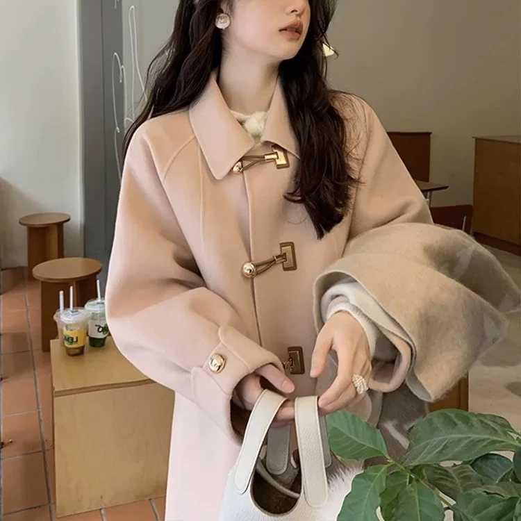 HSTYLE/韩都衣舍气质显瘦遮肉羊毛大衣女百搭小个子秋冬 25029