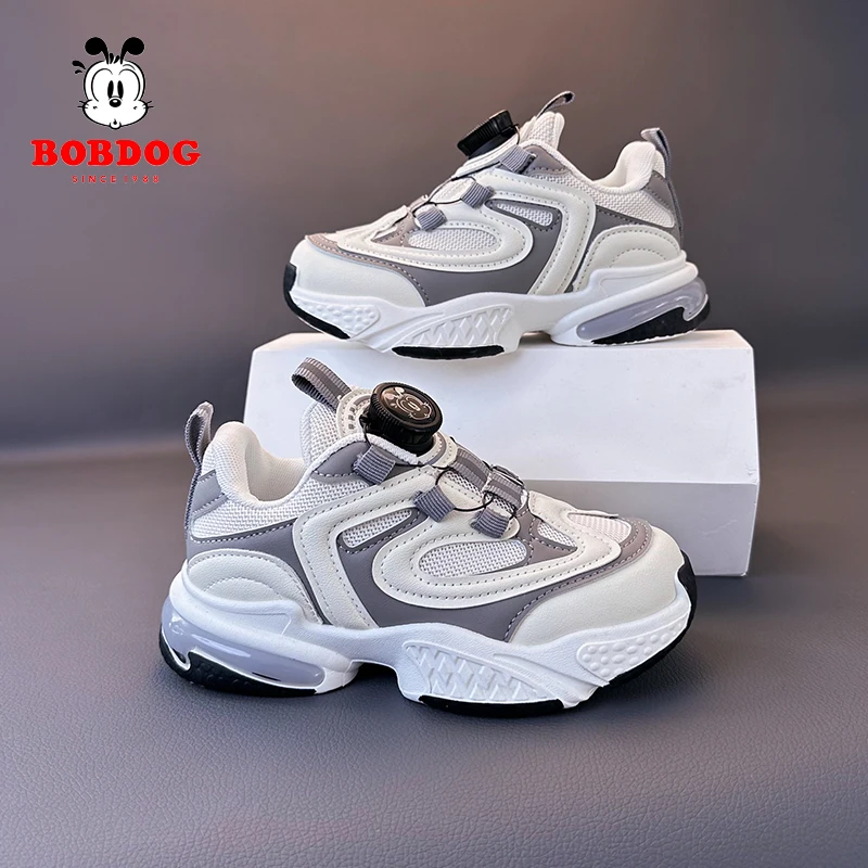Bobdog/巴布豆2024夏季新款旋转纽扣时尚儿童老爹鞋网面