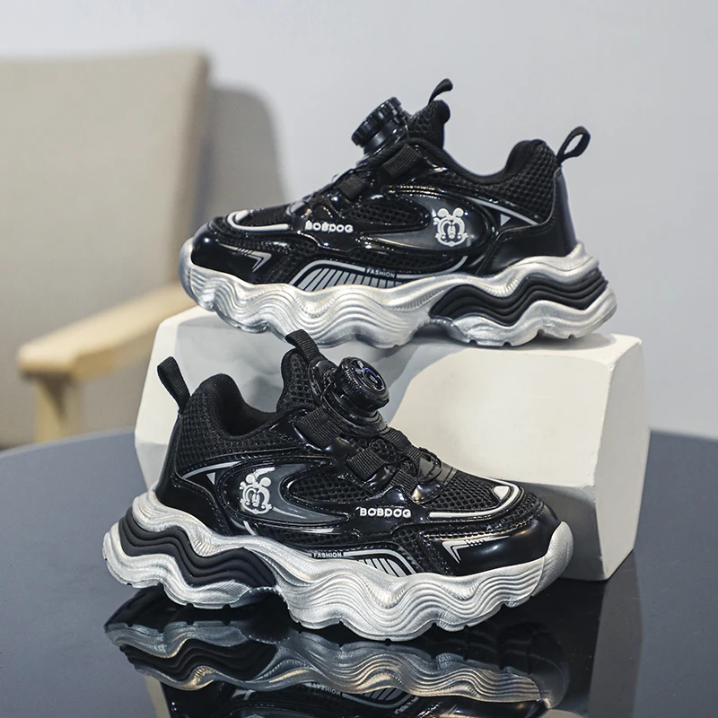 巴布豆童鞋2024秋季男女童网面运动鞋透气日常运动百搭时尚老爹鞋