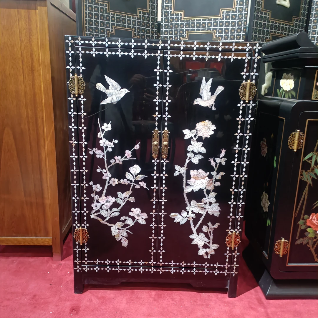 扬州漆器  螺钿镶嵌中式花鸟柜贝壳手工