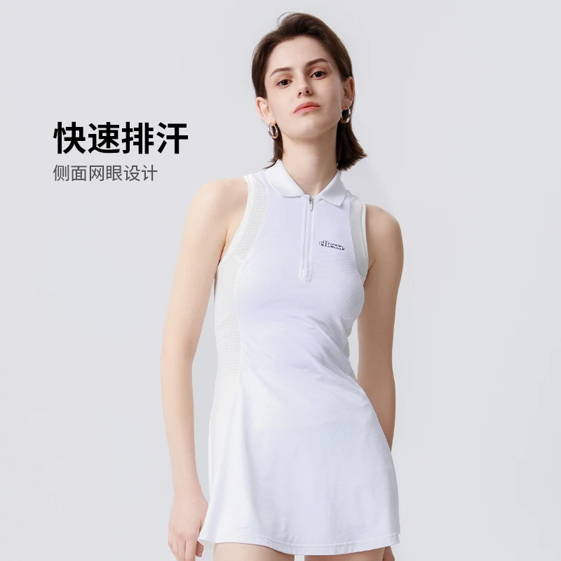 EllessePOLO领无袖弹力连衣裙25秋冬透气网眼微弹运动网球裙