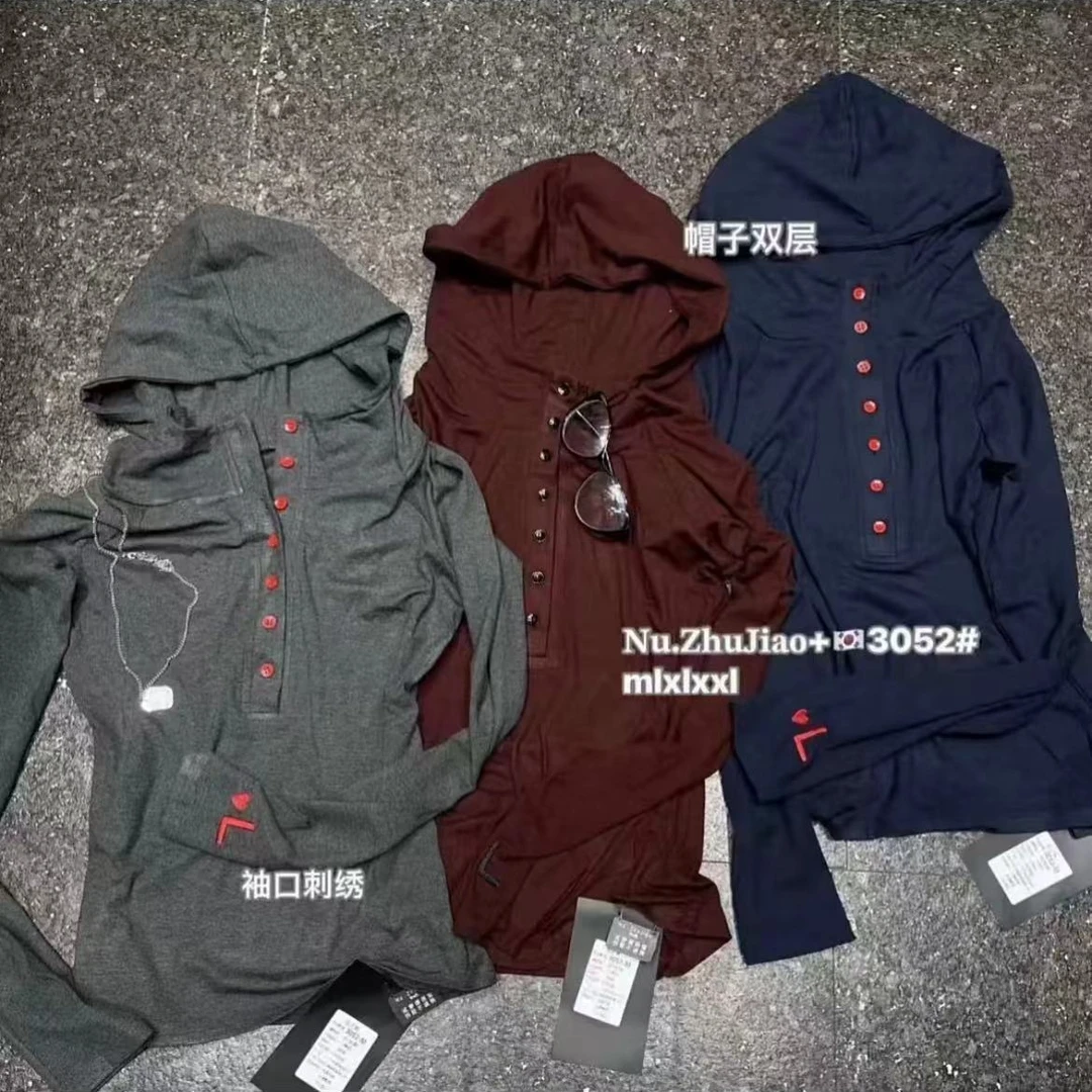 6796秋季新款连帽排扣休闲长袖打底