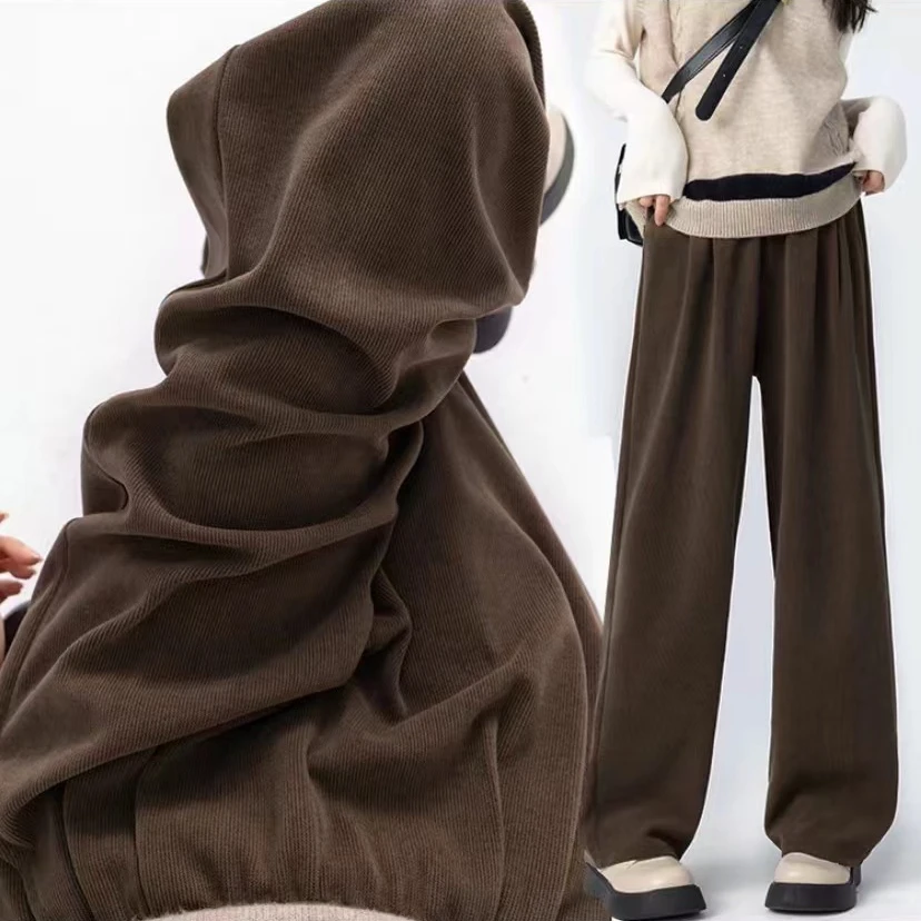 70732冬季新款加绒加厚直筒拖地裤