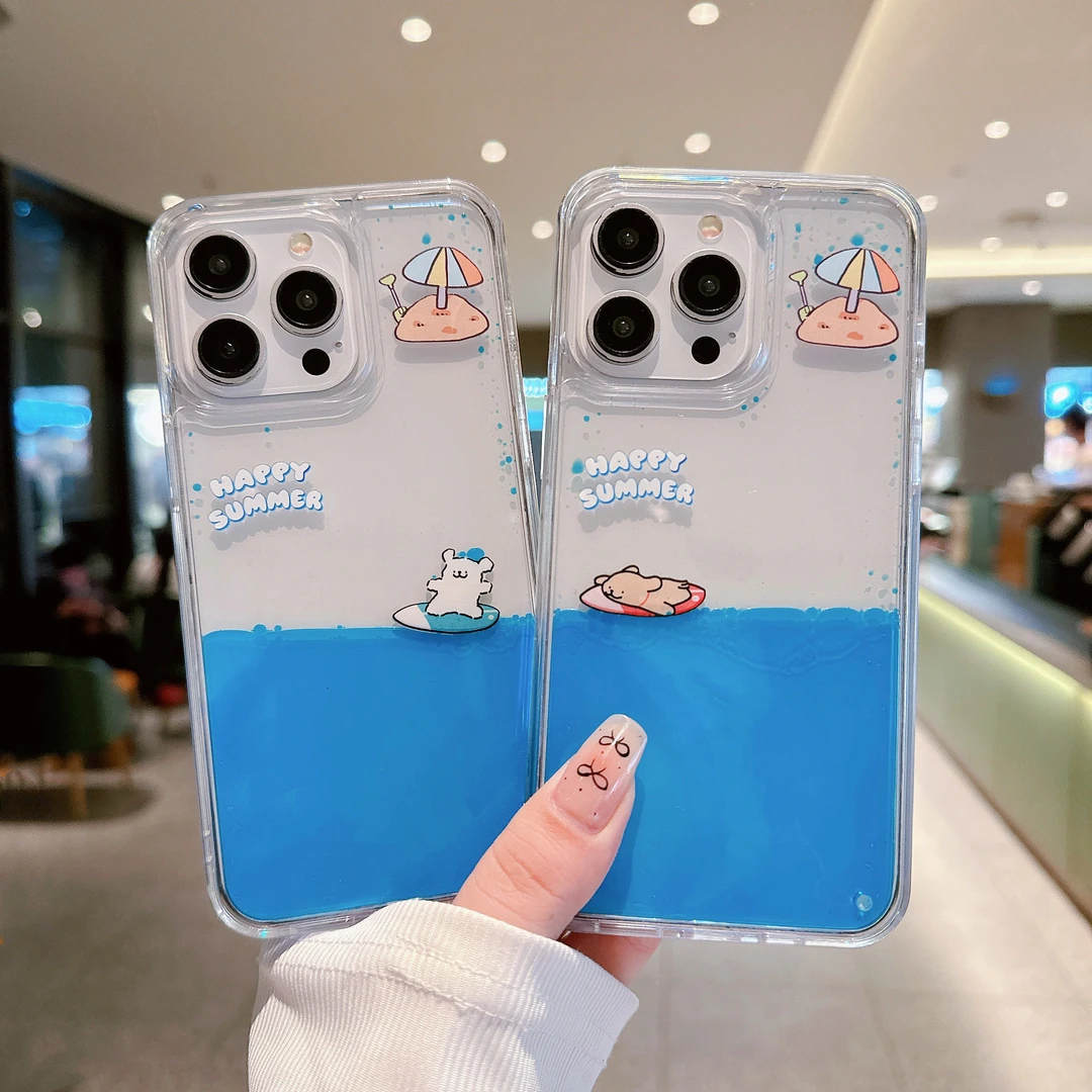线条小狗冲浪流沙液体iPhone14pro maxr防摔透明手机壳15苹果1312