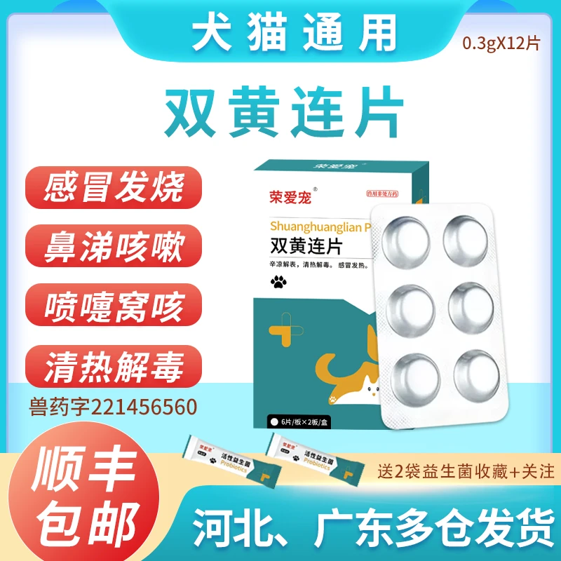 荣佳润双黄连片宠物猫咪狗狗感冒药犬用咳嗽发烧退烧打喷嚏流鼻涕