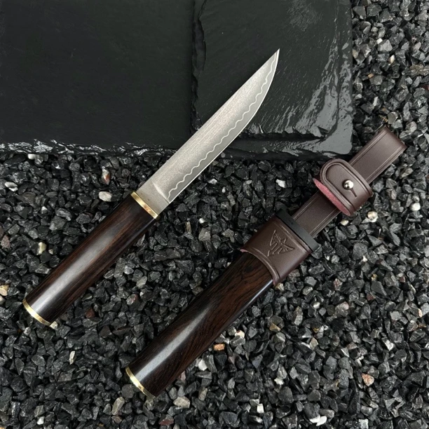 【武藏】进口SKD-11手工打造紫光檀木手柄家用户外水果刀磨砂质感