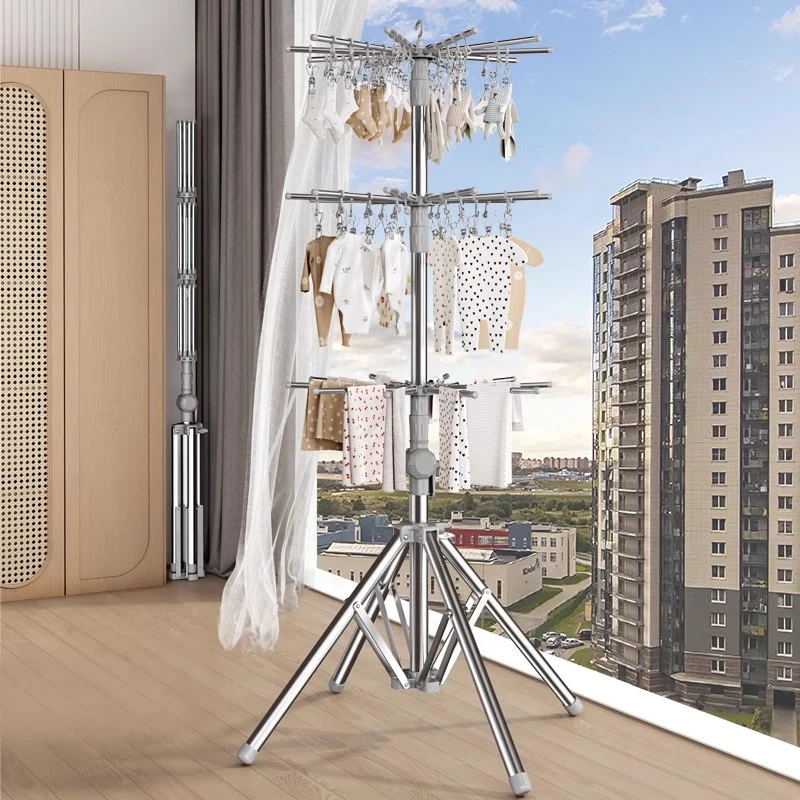 不锈钢阳台晾衣架落地式折叠儿童宝宝尿布树形婴儿多功能挂晒衣架