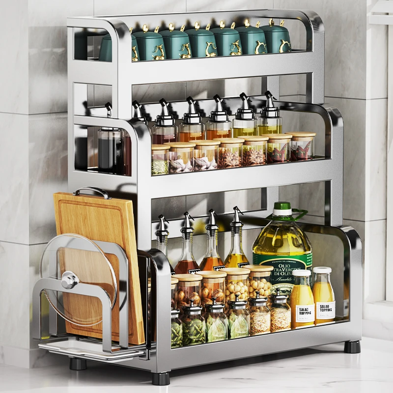 304不锈钢厨房调料置物架台置加厚加粗多功能调味罐收纳调味品架