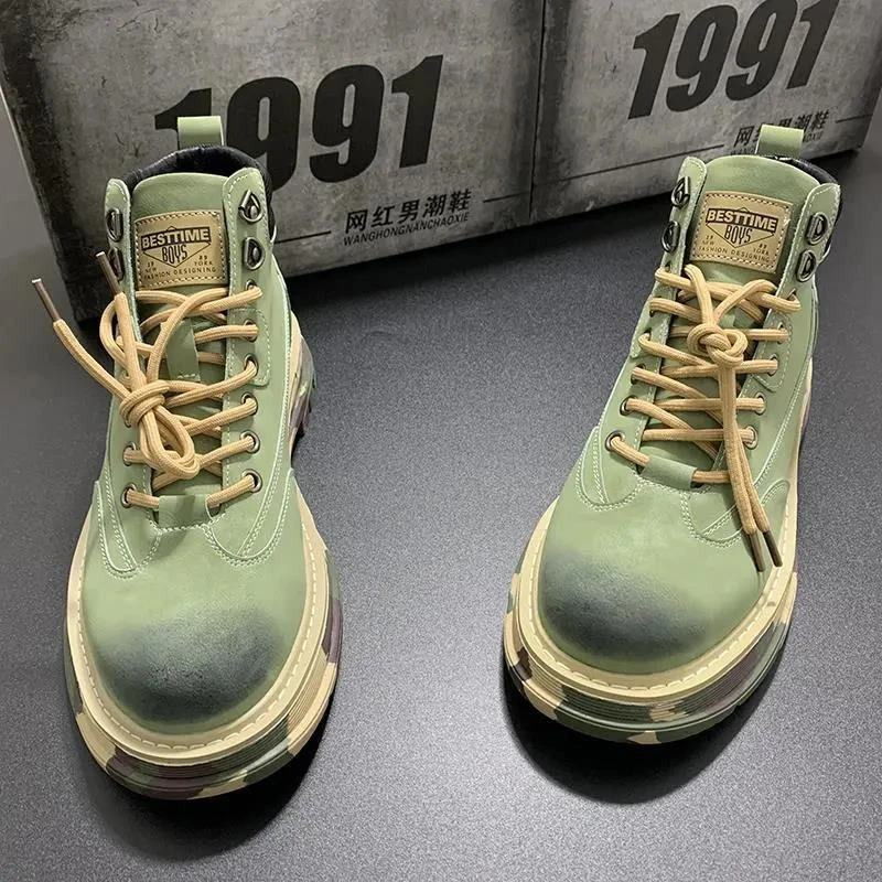 马丁靴男款2024新款冬季加绒棉鞋高帮工装靴休闲男士增高英伦皮鞋