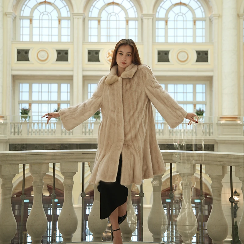 人鱼公主 进口紫标天鹅绒貂皮大衣女整貂新款年轻水貂皮草外套冬