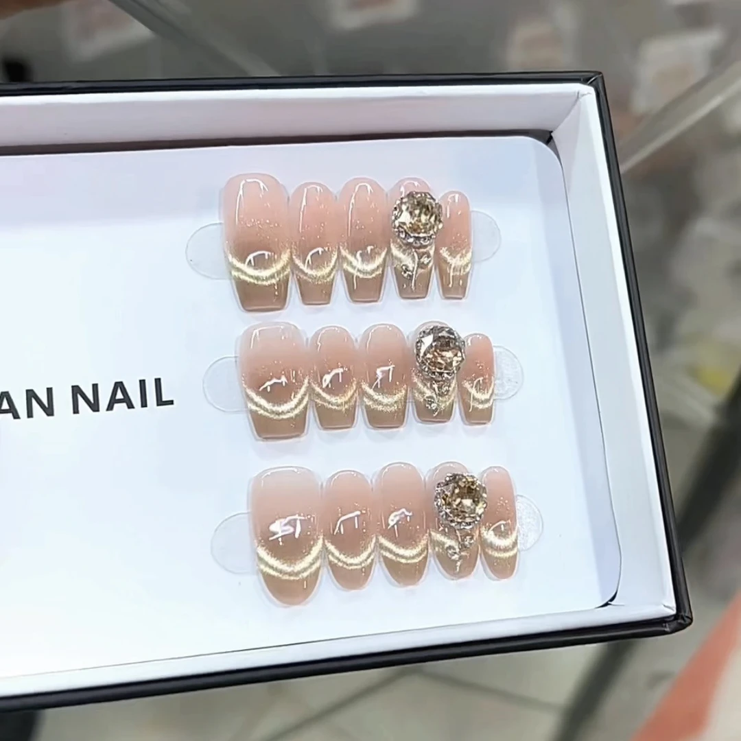 纯手工秋季新款光疗穿戴甲金秋玫瑰猫眼美甲贴片可拆