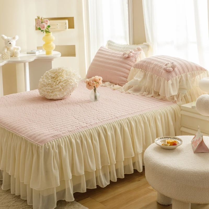 皇后娘娘   冬季高级感蕾丝花边全棉夹棉床裙单件加厚保暖床罩裙